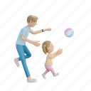 3d render, dad, daughter, run, volley ball, parent day, mothers day, children day