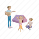 3d render, dad, daughter, mom, bonfire, camp, parent day, mothers day, fathers day