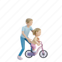 3d render, dad, dauhgter, bicycle, learning, parent day, fathers day, children day