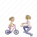 3d render, mom, daughter, learn, bicycle, parent day, mothers day, children day