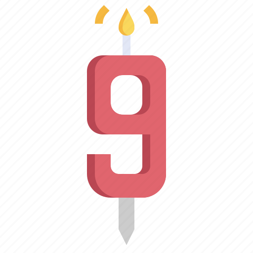 Nine, candle, light, fire, birthday, party icon - Download on Iconfinder