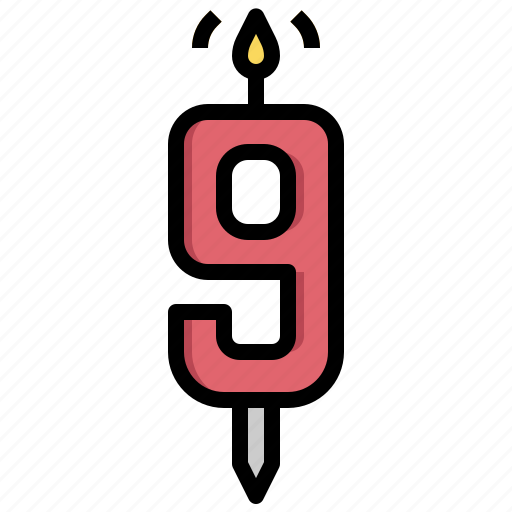 Nine, candle, light, fire, birthday, party icon - Download on Iconfinder