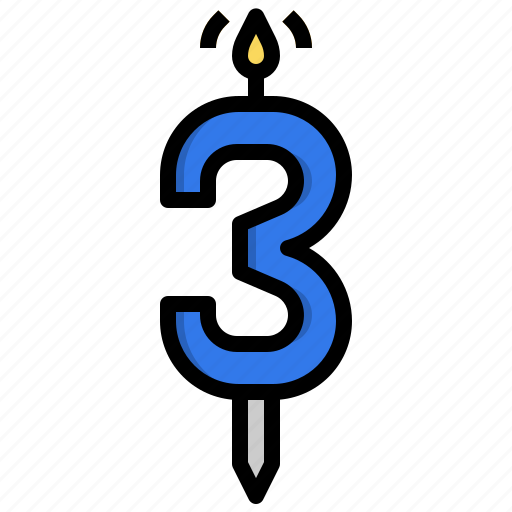 Three, candle, light, fire, birthday, party icon - Download on Iconfinder