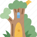 house, wooden, tree, forest, elf