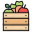 apple, box, cacarot, farm, fruit, vegetable 