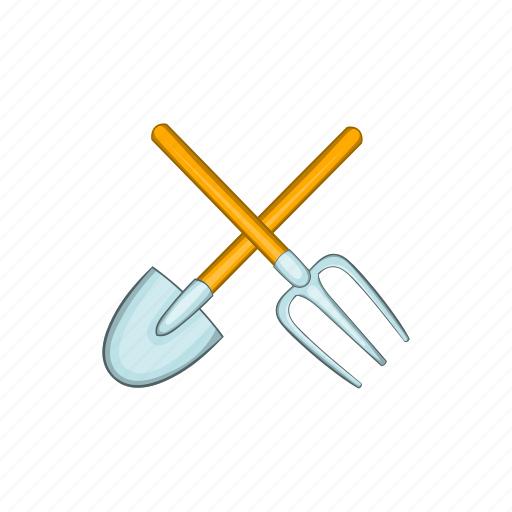 Cartoon, fork, gardening, illustration, metal, shovel, sign icon - Download on Iconfinder