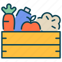 wooden, crate, fruits, vegetables, harvest