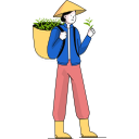farmer, illustration, farming, harvest, agricultural, gardener, farm, ricefield, grass