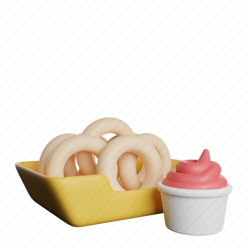 Onion, rings, front, snacks, sauces, vegetable, spicy 3D illustration - Download on Iconfinder
