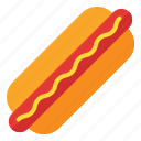 hot, dog, street, food, sausage, bun, mustard, junk