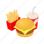 fast, food, isometric, lunch, restaurant, set, snack 