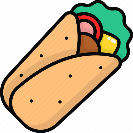 Kebab, tortilla, shawarma, wrap, street food, fast food icon - Download on Iconfinder