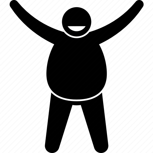 Fat, obese, man, happy, success, overweight, raising hands icon - Download on Iconfinder