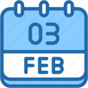 calendar, febraury, three, 3, date, monthly, time, month, schedule