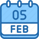 calendar, febraury, five, date, monthly, time, and, month, schedule