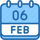 calendar, febraury, six, date, monthly, time, and, month, schedule