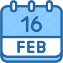 calendar, febraury, sixteen, date, monthly, time, and, month, schedule