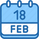 calendar, febraury, eighteen, date, monthly, time, and, month, schedule