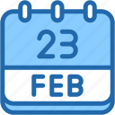 calendar, febraury, twenty, three, date, monthly, time, and, month, schedule
