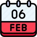 calendar, febraury, six, date, monthly, time, and, month, schedule