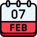 calendar, febraury, seven, date, monthly, time, and, month, schedule