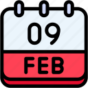 calendar, febraury, nine, date, monthly, time, and, month, schedule
