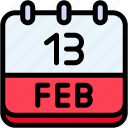 calendar, febraury, thirteen, date, monthly, time, and, month, schedule