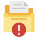 document, files, folders, paper, sheet, text, warning