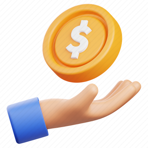 Investment, save money, saving money, coin, money, dollar, hand 3D illustration - Download on Iconfinder
