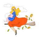 flying, broomstick, piggy, bank, hands, finance, fly, money, business 