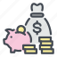 savings, income, bank, banking, money, bag, piggy 