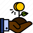 coin, finance, hand, investment, money, plant, tree