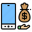 bag, borrow, financial, money, phone, smartphone, transaction 