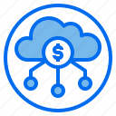 cloud, coin, money, network