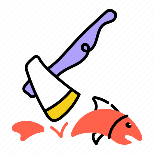 Fish chopping, fish cutting, axe cutting, camping axe, fish meat icon - Download on Iconfinder