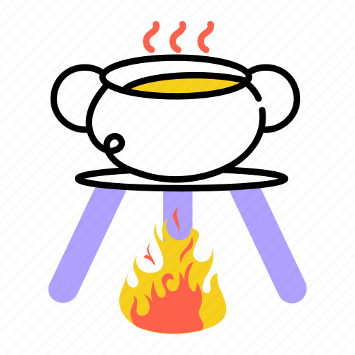 Campfire cooking, outdoor cooking, cooking pot, fire cooking, campsite cooking icon - Download on Iconfinder
