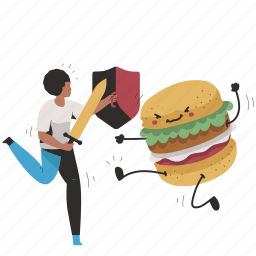 fight, burger, junk, food, woman, people, person 