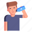 water bottle, drinking water, drinking, avatar, person 