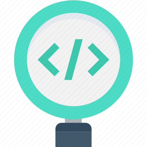 Analysis, code review, development, html codes, magnifier icon - Download on Iconfinder