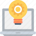 development, idea, laptop, light bulb, startup