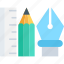 designing tools, pen, pencil, ruler, stationery 