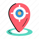target destination, target location, whereabouts, navigation pin, map pin