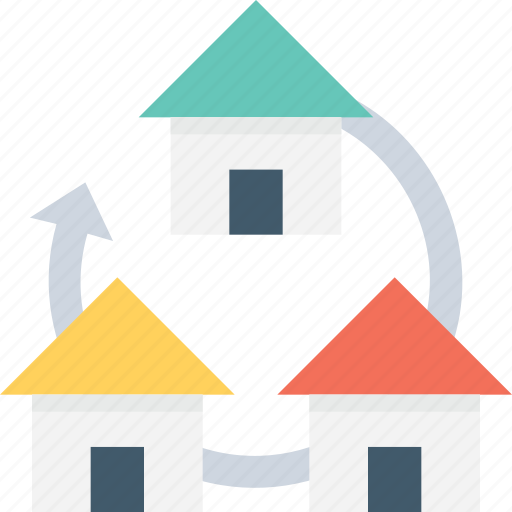 Houses, housing society, property services, reload arrow, residential area icon - Download on Iconfinder