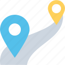 location pins, location pointers, map locator, travel distance, travelling points 