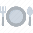 dining, fork, plate, restaurant, spoon