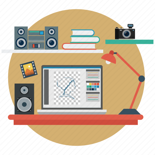 Desk, desk lamp, equipment, lamp, music, musical environment, woofers icon - Download on Iconfinder