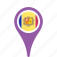 andorra, country, county, flag, map, national, pin 