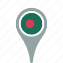 bangladesh, country, county, flag, map, national, pin