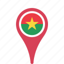 burkina, country, county, faso, flag, map, national, pin