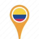 colombia, country, county, flag, map, national, pin